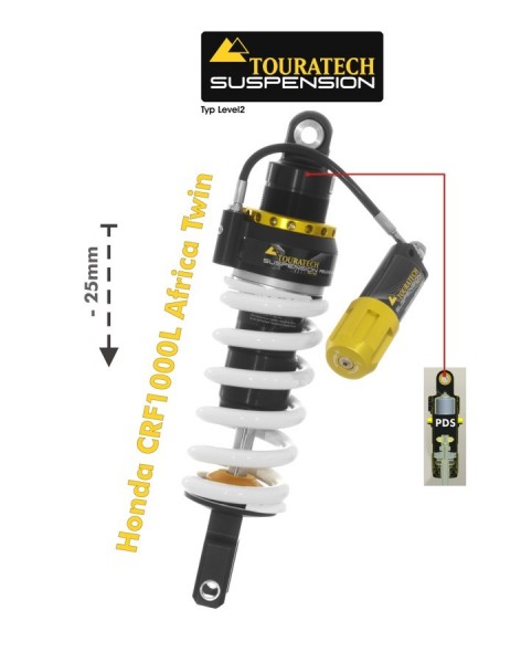 Touratech Suspension lowering shock (-25 mm) for Honda Africa Twin from 2018 Type Explore HP/PDS