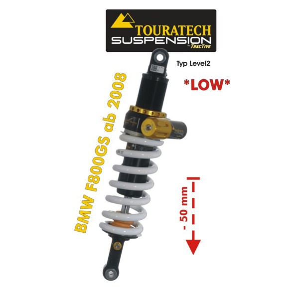 Touratech Suspension lowering shock (-50 mm) for BMW F800GS 2008-2012 type Explore HP/Level2