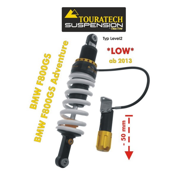 Touratech Suspension lowering shock (-50 mm) BMW F800GS/ Adventure 2013> type Level2/Explore HP