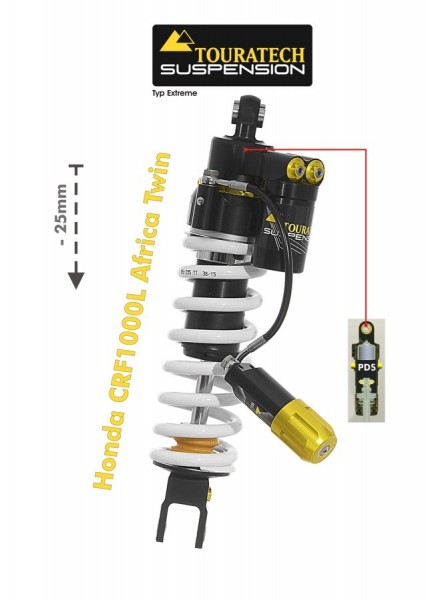 Touratech Suspension lowering shock (-25 mm) for Honda CRF1000L Africa Twin 2015-2017 Type Extreme