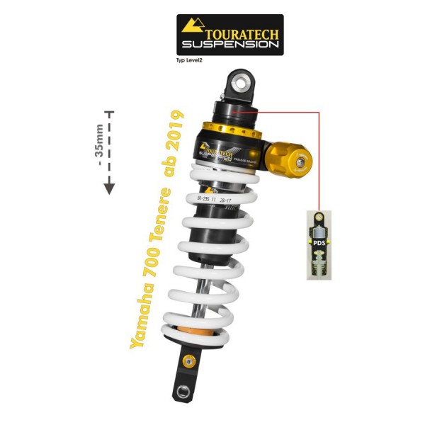 Touratech Suspension lowering shock (-35 mm) for Yamaha 700 Tenere from 2019 Type Explore HP/PDS