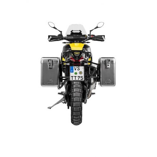 Touratech ZEGA Mundo aluminium pannier system 31/38L w stainless steel rack black Aprilia Tuareg 660