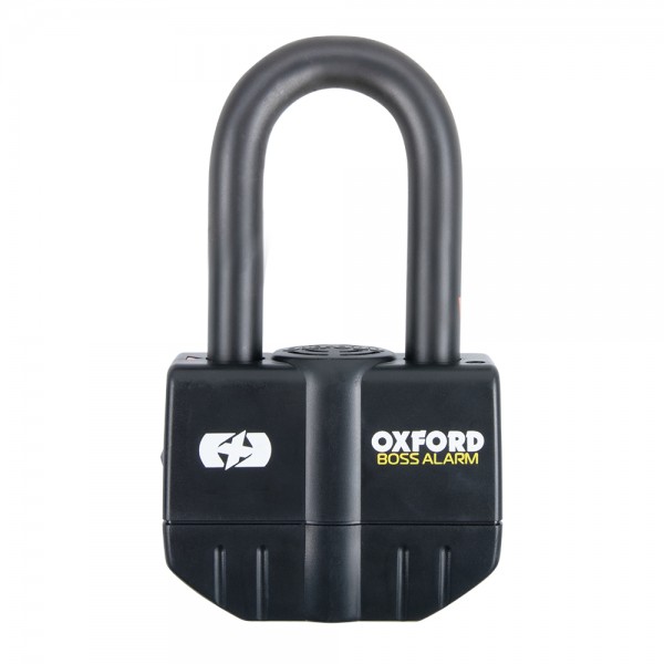 Oxford Boss Alarm 16mm Padlock Black with 12mm 1.5m Square Link Chain